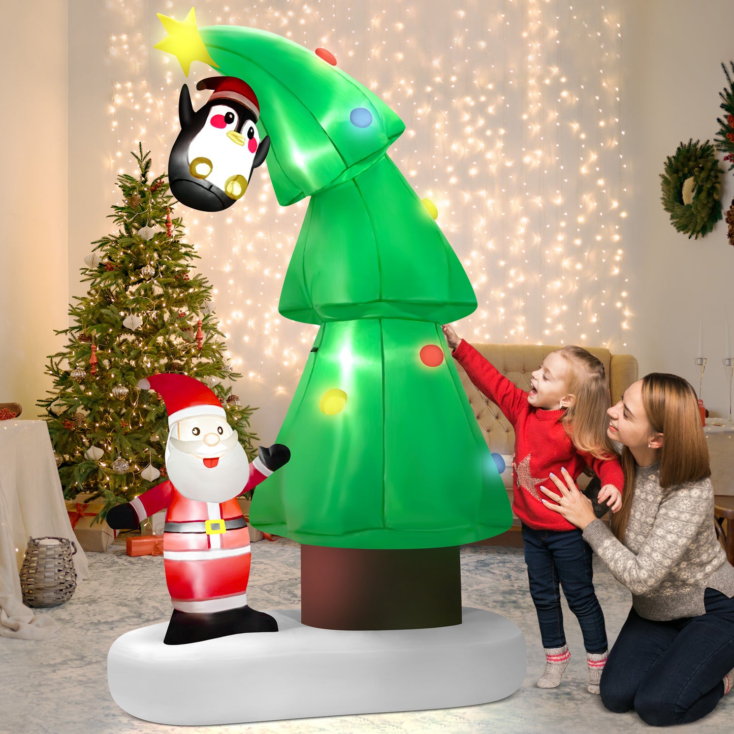Lookfly 6FT Christmas Tree Inflatables Outdoor Decorations with Santa Claus & Penguin,Christmas Blow Up with LED Lights for Indoor Outdoor Xmas Decoration