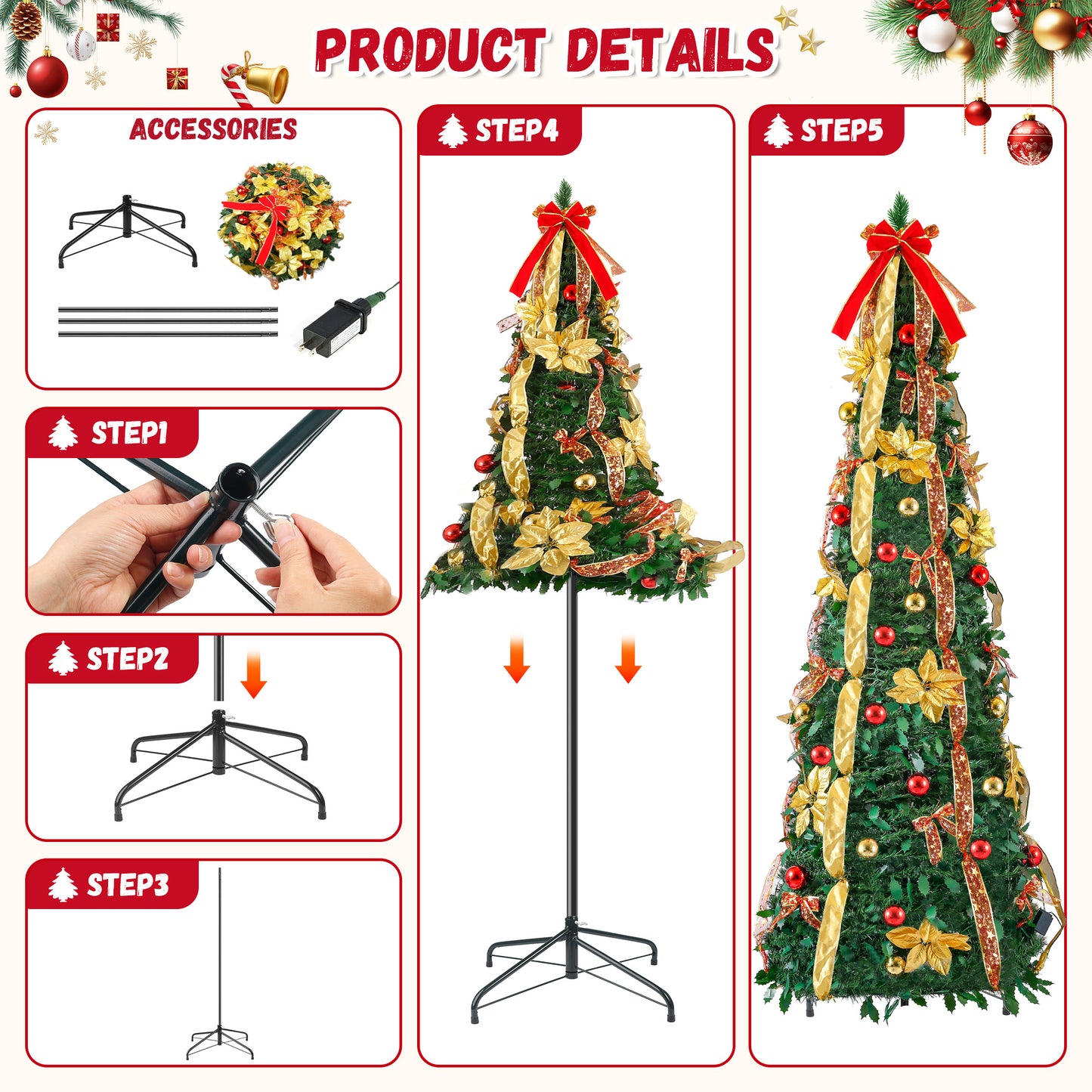 Lookfly 7.5FT Pre-Lit Christmas Tree,Green Pop Up Christmas Trees for Indoor Holiday Party Decorations