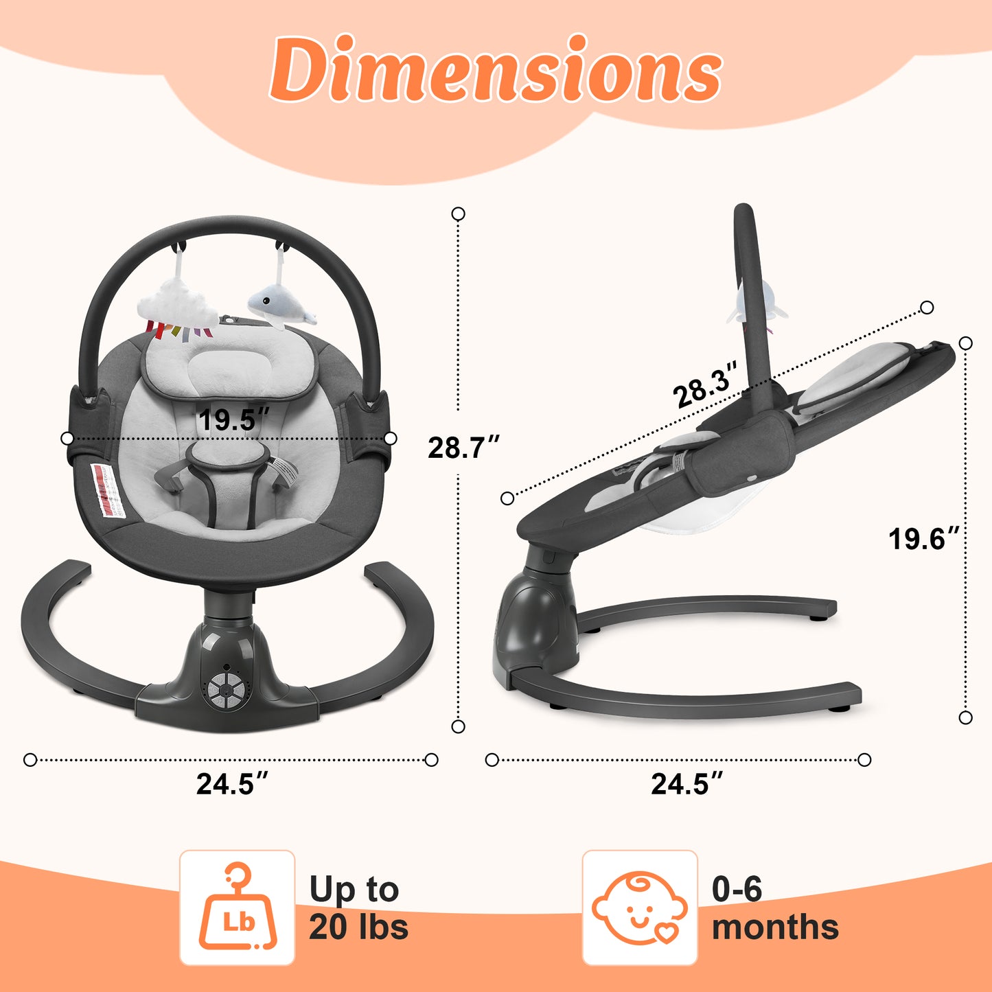 Babyeap Baby Swing for Infants,Electric Swing for Baby with Remote Control, 5 Speeds,Built-In Sounds,Pink