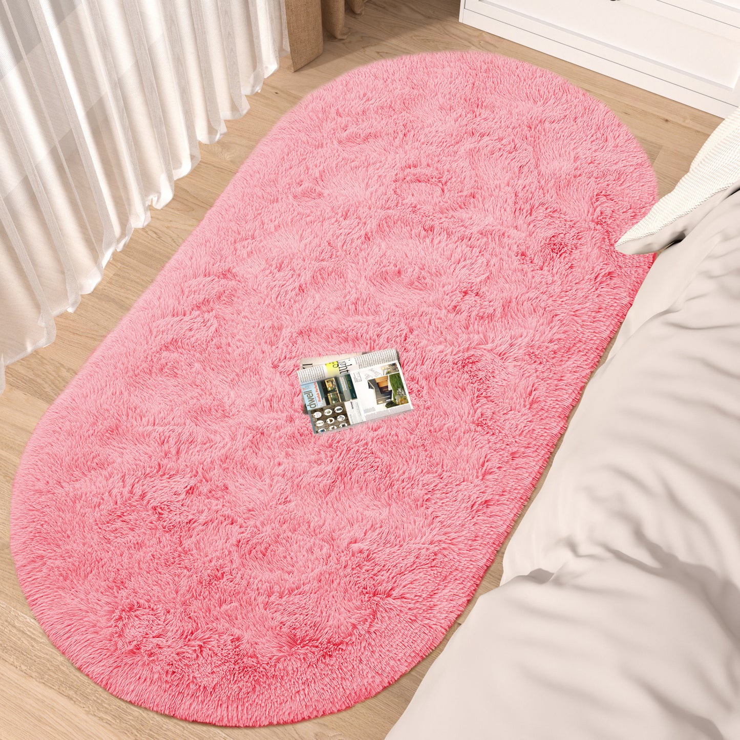 CozyDesg Oval Area Rugs,Ultra Soft Modern Throw Rugs for Bedroom，Small Area Rugs,2.6*5.3ft Shag Fluffy Carpet for Bedside Home Decor
