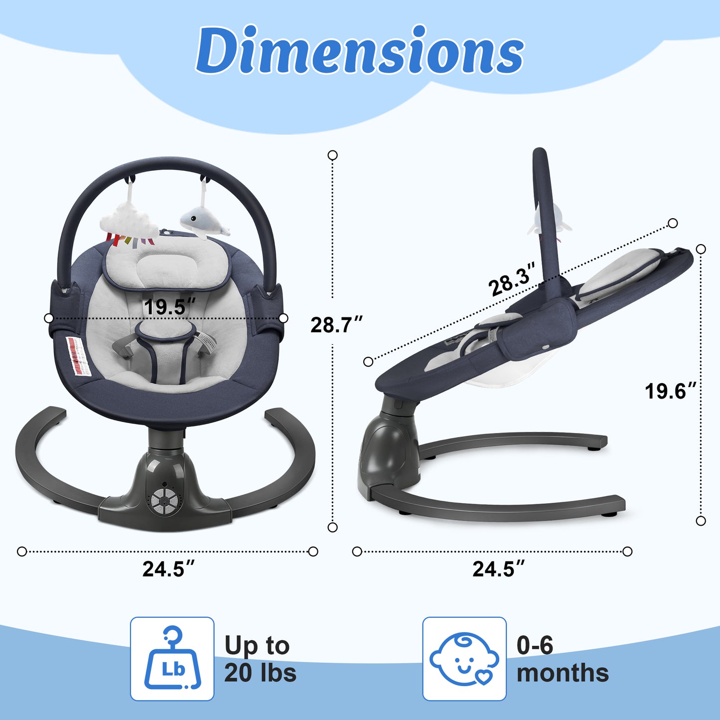 Babyeap Baby Swing for Infants,Electric Swing for Baby with Remote Control, 5 Speeds,Built-In Sounds,Pink