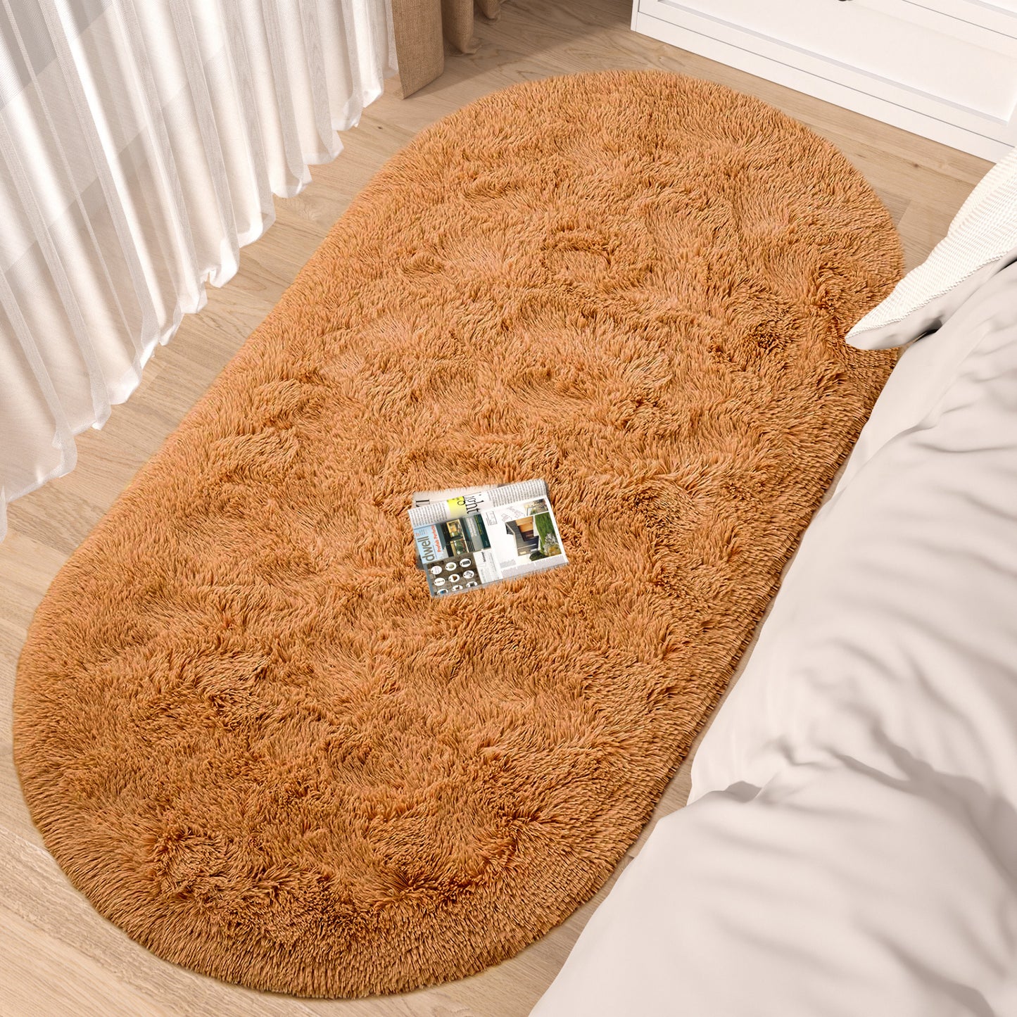 CozyDesg Oval Area Rugs,Ultra Soft Modern Throw Rugs for Bedroom，Small Area Rugs,2.6*5.3ft Shag Fluffy Carpet for Bedside Home Decor