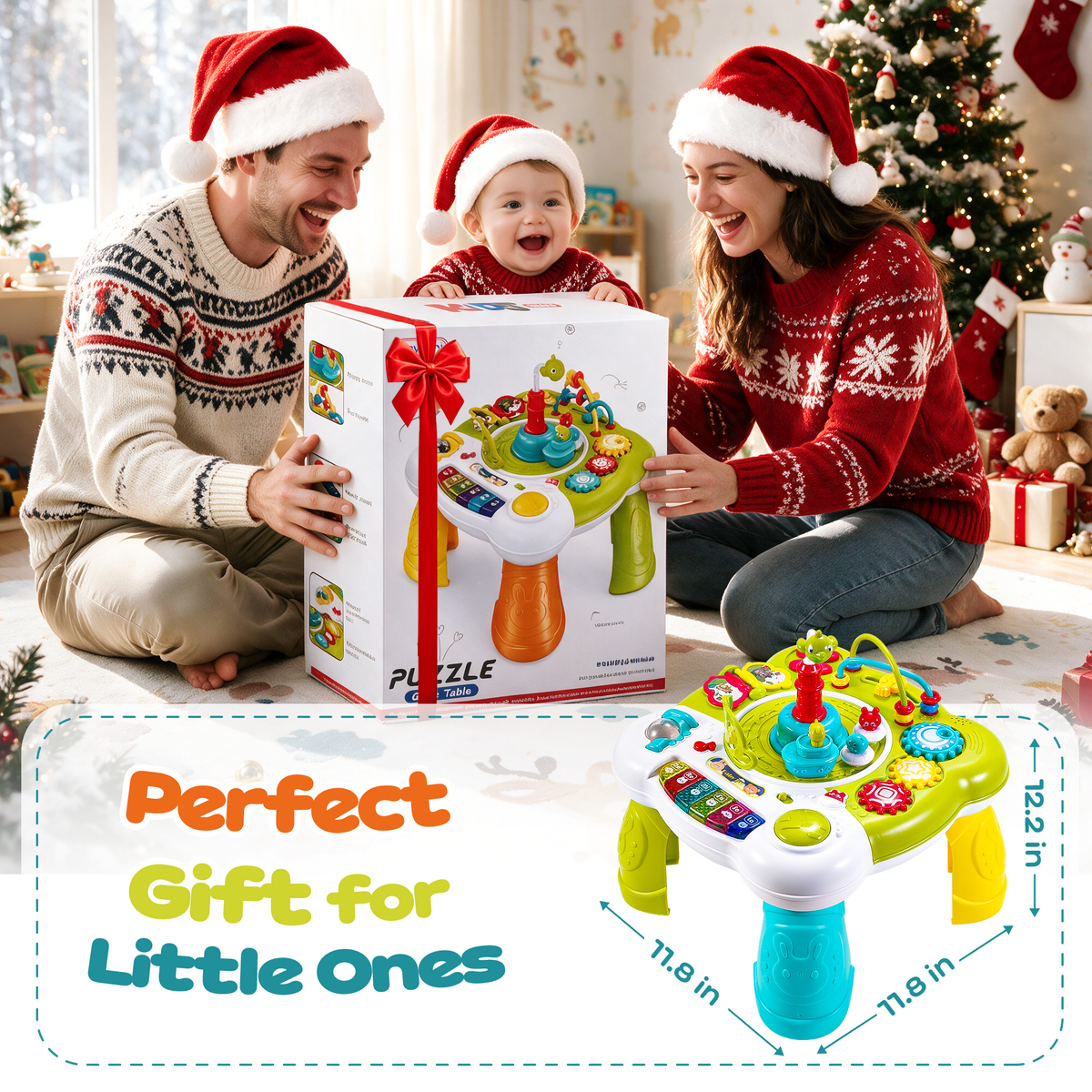 Yexmas 12-in-1 Baby Activity Table, Musical Learning Table for Toddlers, Baby Activity Center, Montessori Educational Interactive Toys with Lights and Music for Boys Girls Gifts
