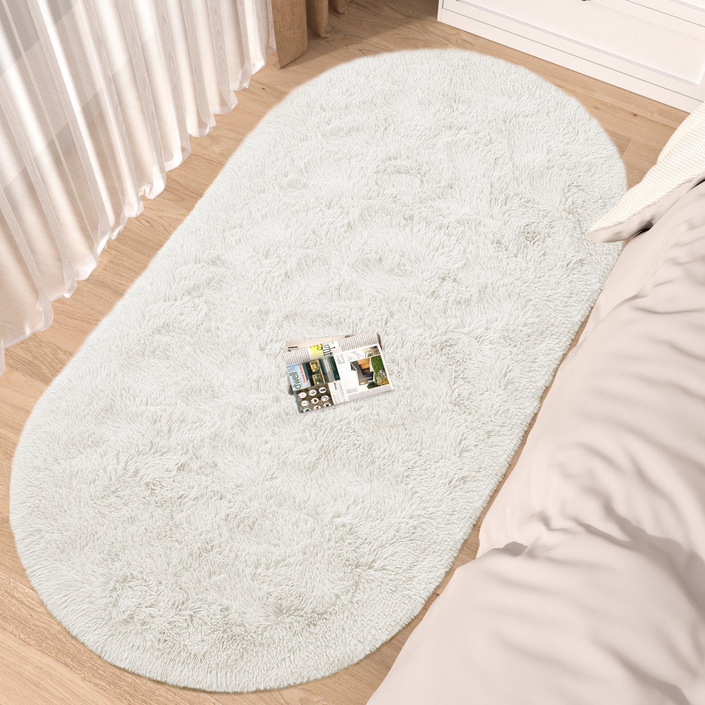 CozyDesg Oval Area Rugs,Ultra Soft Modern Throw Rugs for Bedroom，Small Area Rugs,2.6*5.3ft Shag Fluffy Carpet for Bedside Home Decor