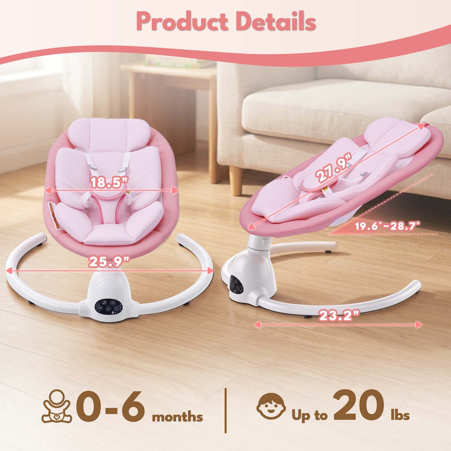 Babyeap Baby Swing for Infants, Electric Swing with Remote Control,5 Sway Speeds,Built-In Music,Pink