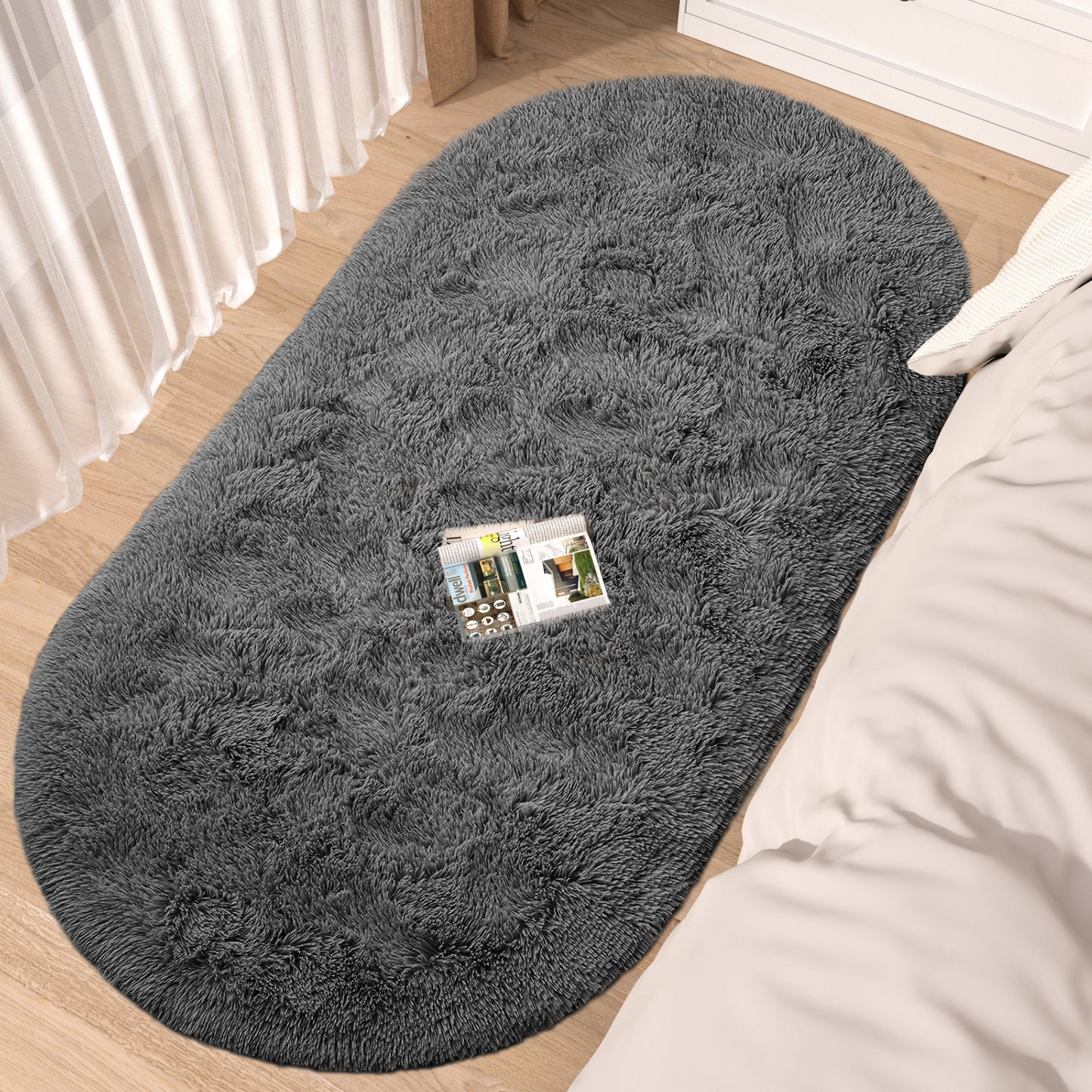 CozyDesg Oval Area Rugs,Ultra Soft Modern Throw Rugs for Bedroom，Small Area Rugs,2.6*5.3ft Shag Fluffy Carpet for Bedside Home Decor
