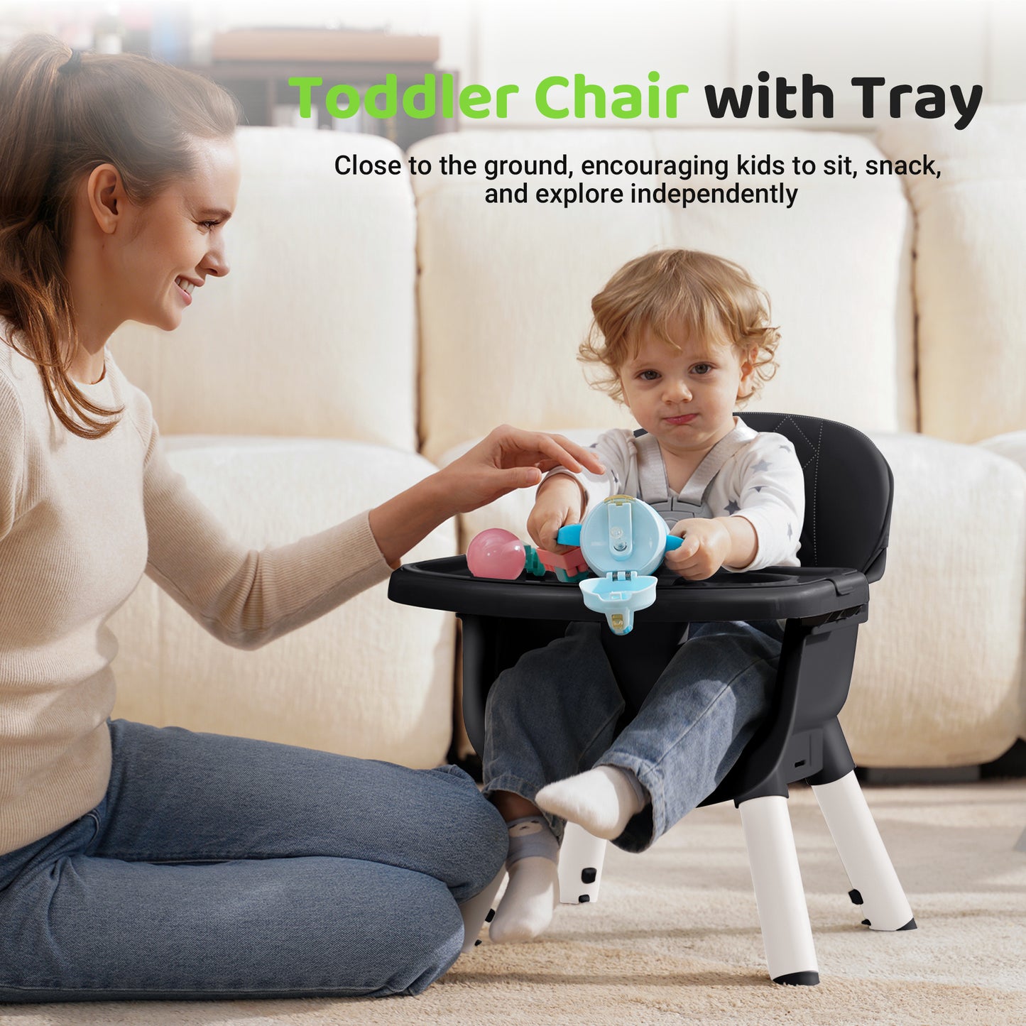 Babyeap Baby High Chair Convertible Highchair, Gray