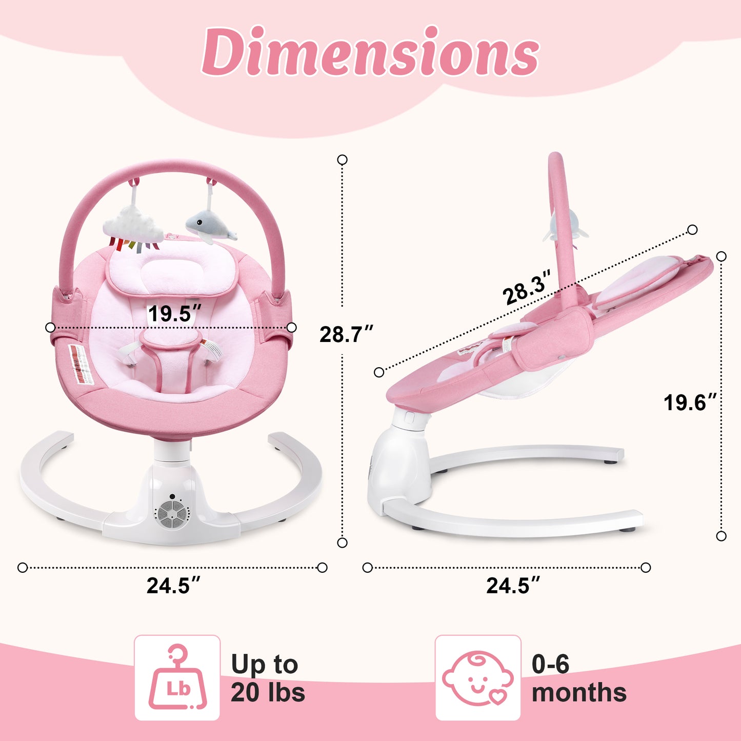 Babyeap Baby Swing for Infants,Electric Swing for Baby with Remote Control, 5 Speeds,Built-In Sounds,Pink