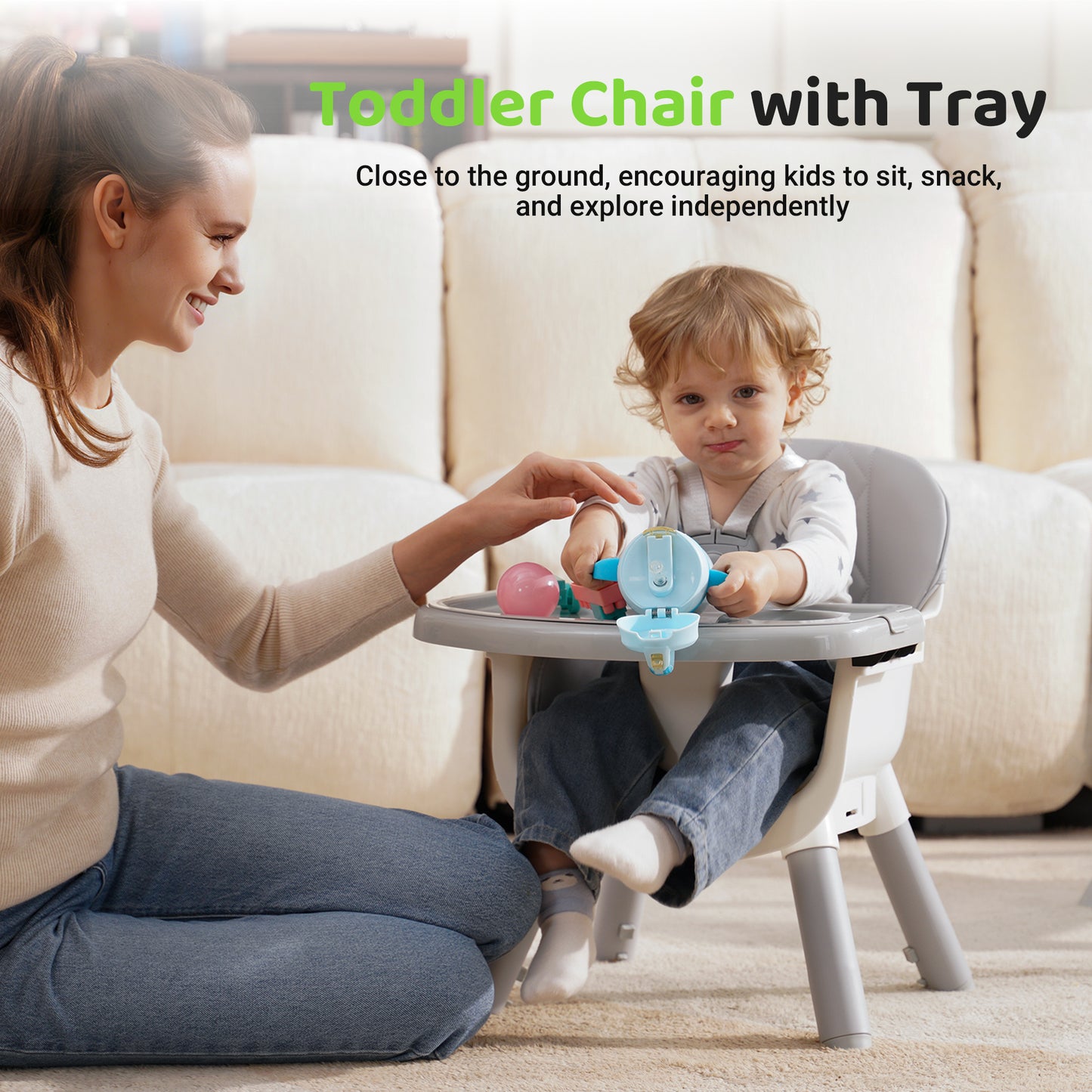 Babyeap Baby High Chair Convertible Highchair, Gray