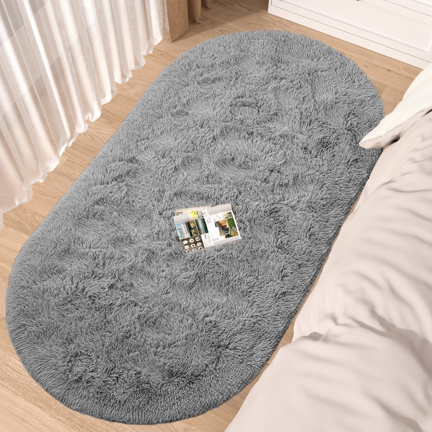 CozyDesg Oval Area Rugs,Ultra Soft Modern Throw Rugs for Bedroom，Small Area Rugs,2.6*5.3ft Shag Fluffy Carpet for Bedside Home Decor