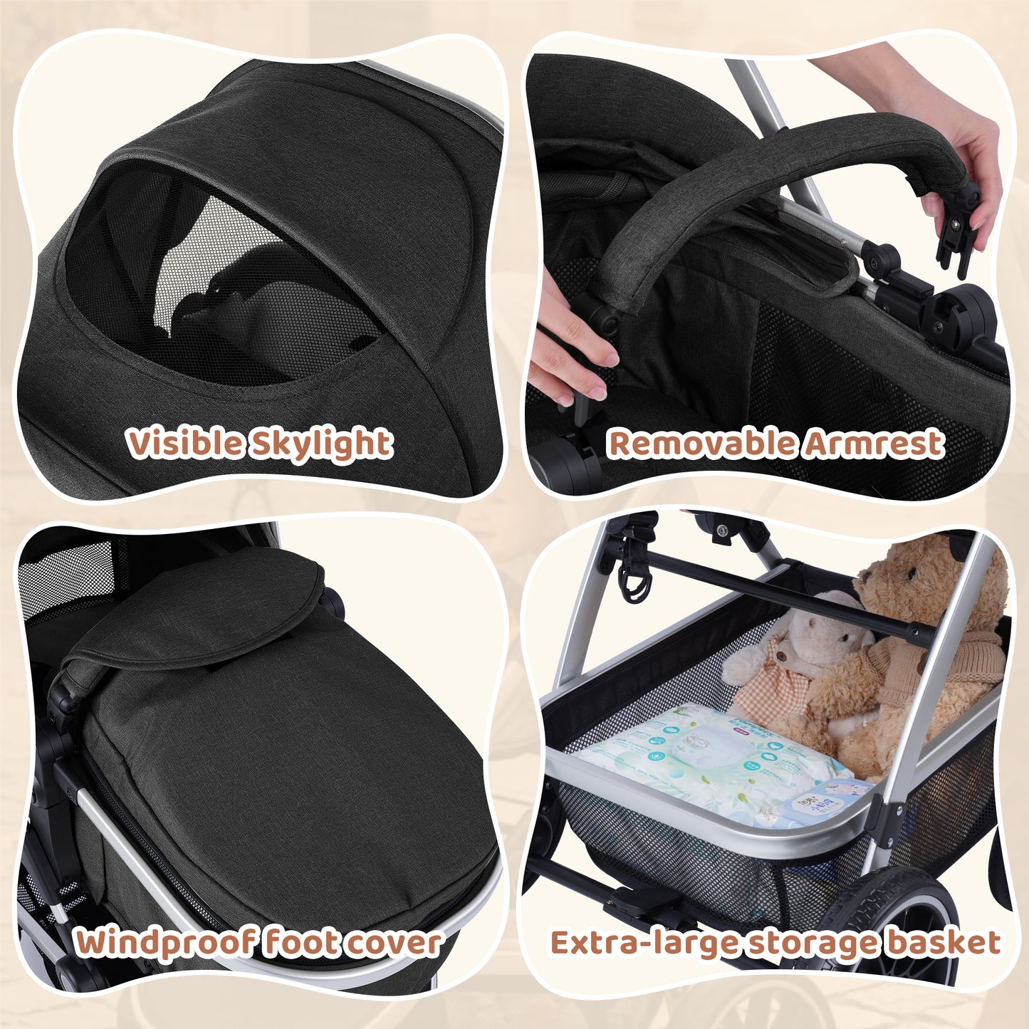 babyeap Baby Stroller,2 in 1 Lightweight Travel Stroller,Compact Foldable Stroller for Toddler with Reversible,Black