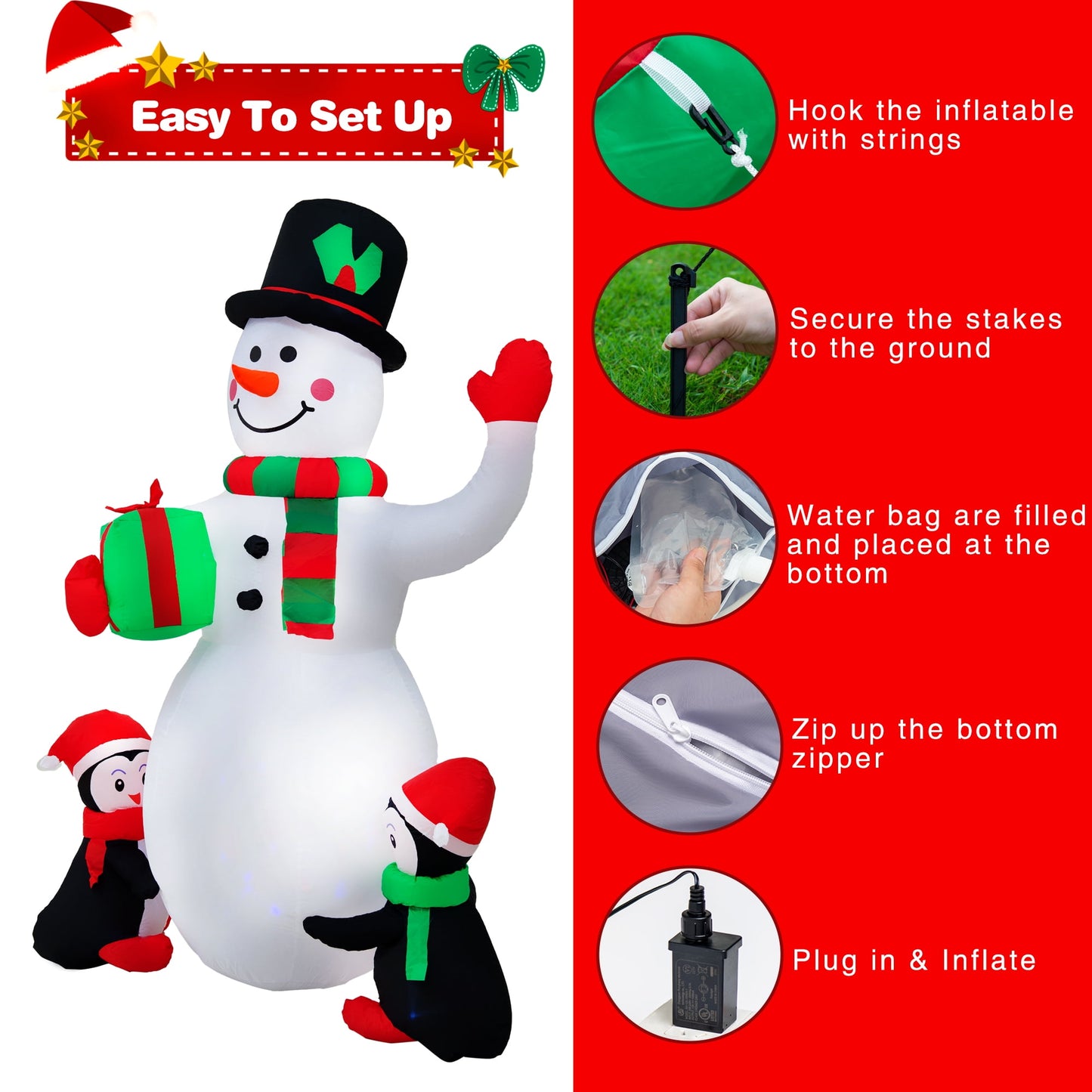 Yexmas 6.3FT Christmas Inflatable Snowman with Penguins Gift Box, Blowup Christmas Decoration with LED Lights for Holiday/Party/Xmas/Yard/Garden Decorations