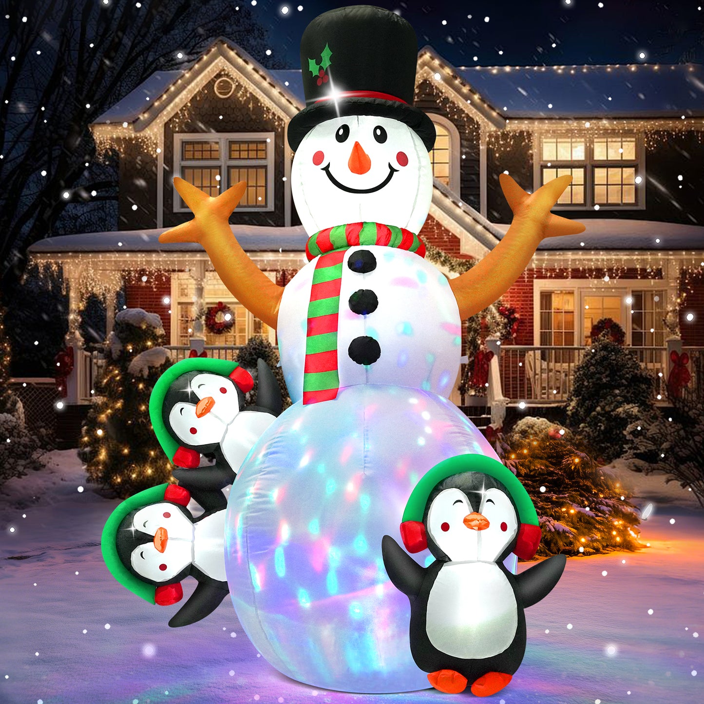 LOOKFLY 6.3  ft Christmas Snowman Inflatable Outdoor Decoration with Build-in Multicolor LEDs, Snowman Penguin Blow up Inflatables for Xmas Party