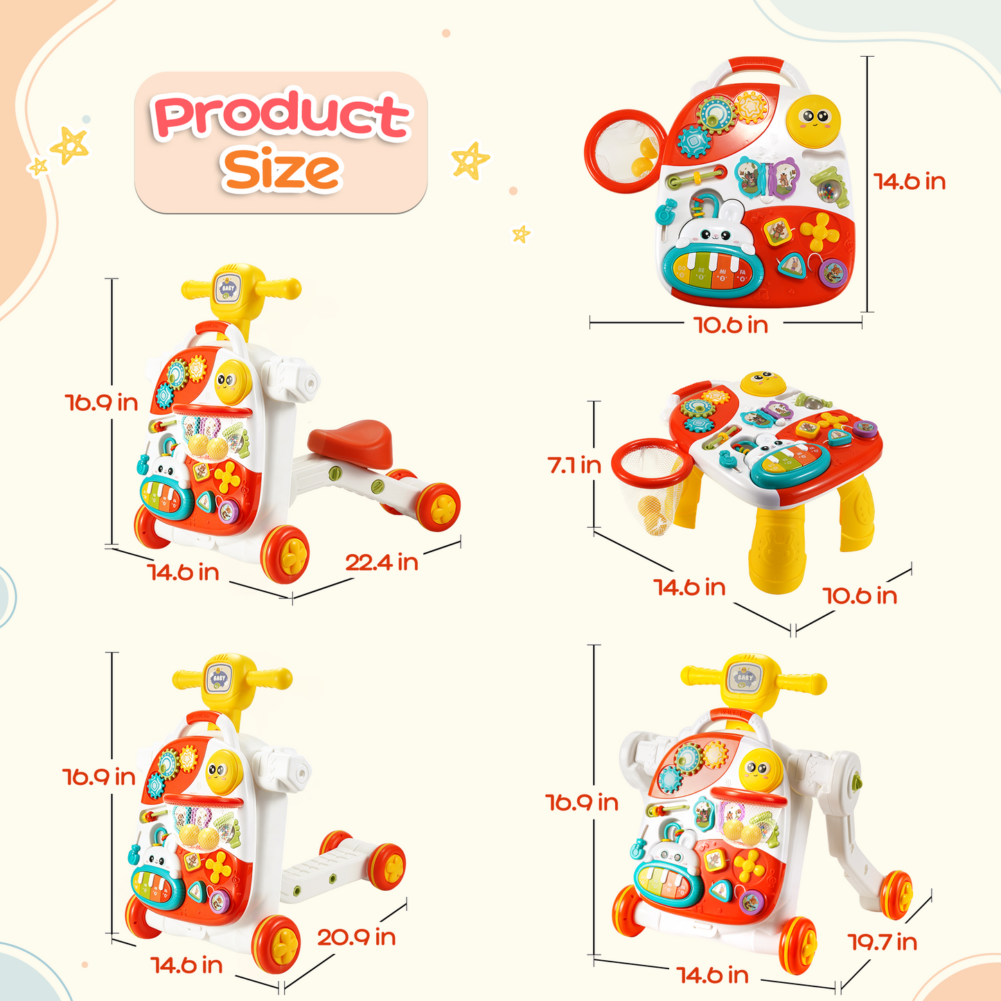 Yexmas 4-in-1 Baby Walker, Baby Push Walker with Wheels, Sit-to-Stand Baby Activity Center, Early Learning Walking Toys, Birthday&Christmas Gift for Toddlers