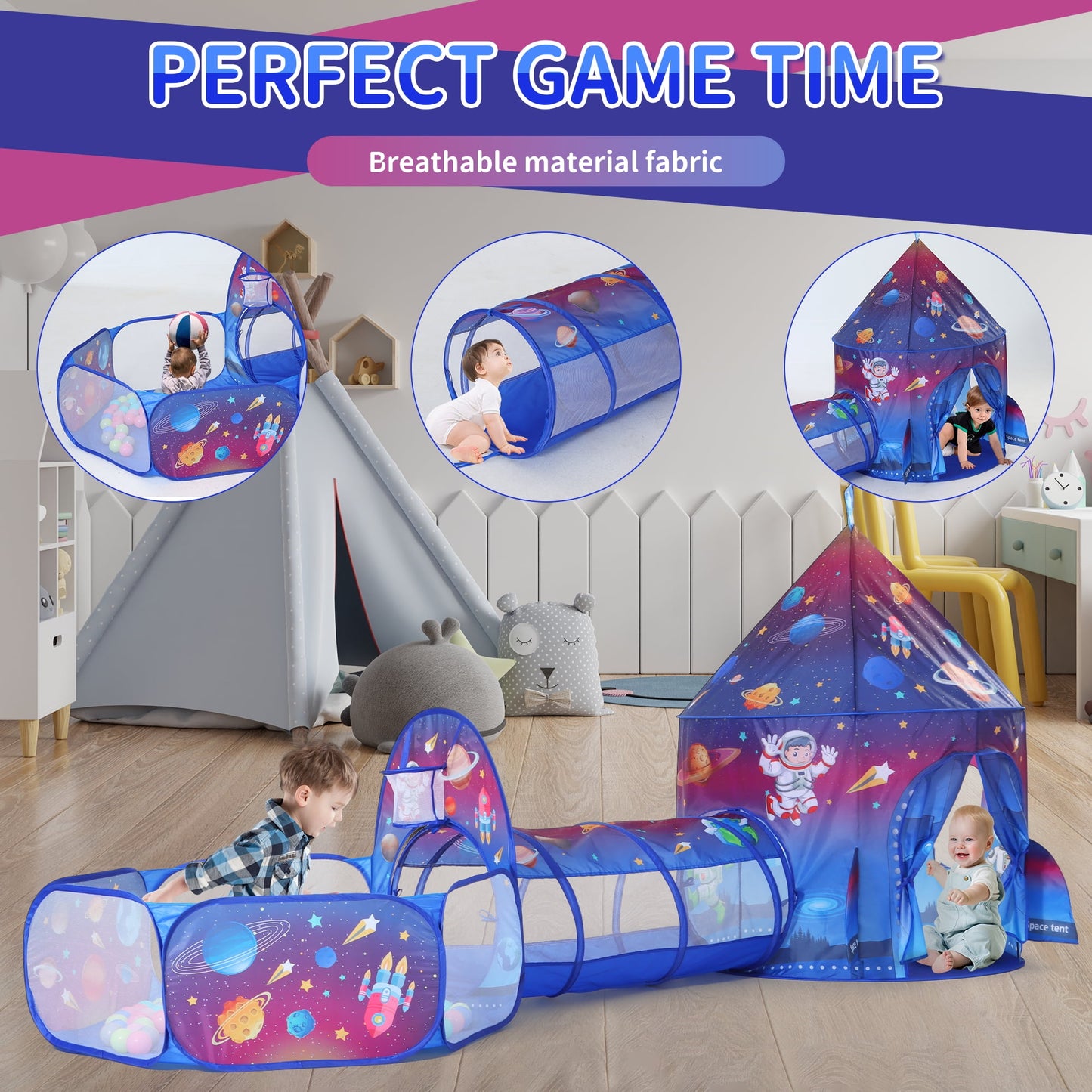 Yexmas 3 in 1 Kids Ball Pit with Play Tent and Play Tunnel, Kids Pop Up Tent for Indoor Outdoor, Toys for Boys Girls Babies Toddlers Playhouse