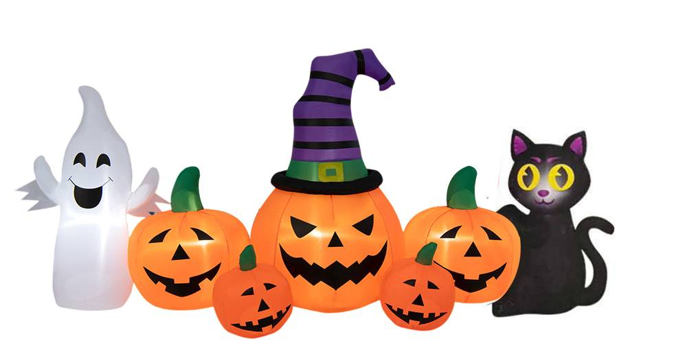 Yexmas Halloween Inflatables, Pumpkin Outdoor Decoration with Black Cat, Lighted Blow Up Yard Decor Built-in LED Lights for Balcony Home Holiday Party Lawn