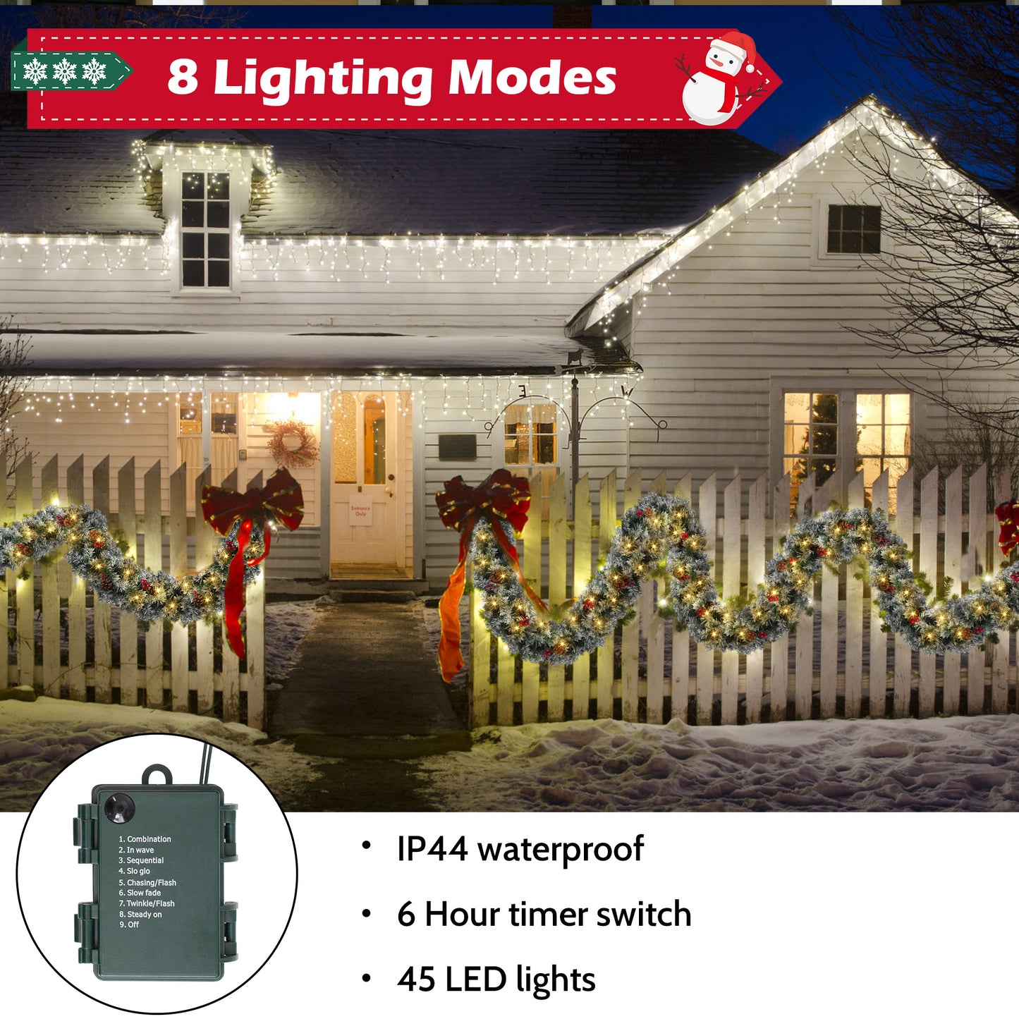 Yexmas 9ft Large Christmas Garland, Multi-Purpose Xmas Wreath with 60 LED Lights, Decorated with Pinecones, Berry Clusters, Battery Operated
