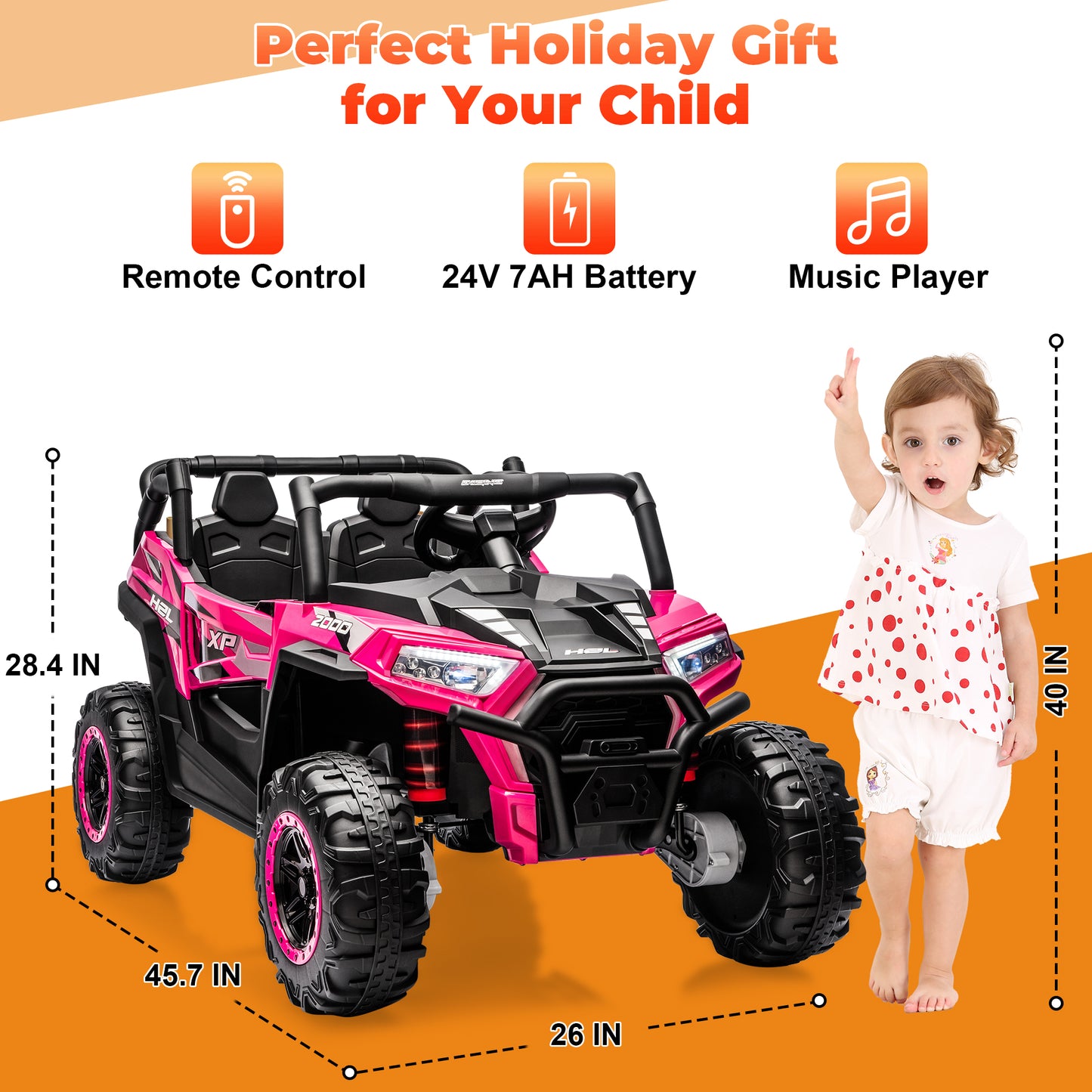 Yexmas 24V Kids Ride on Car Truck,2 Seater Kids Electric Car with Remote Control,Toddler Ride on Car with 110lb Weight Capacity,Pink