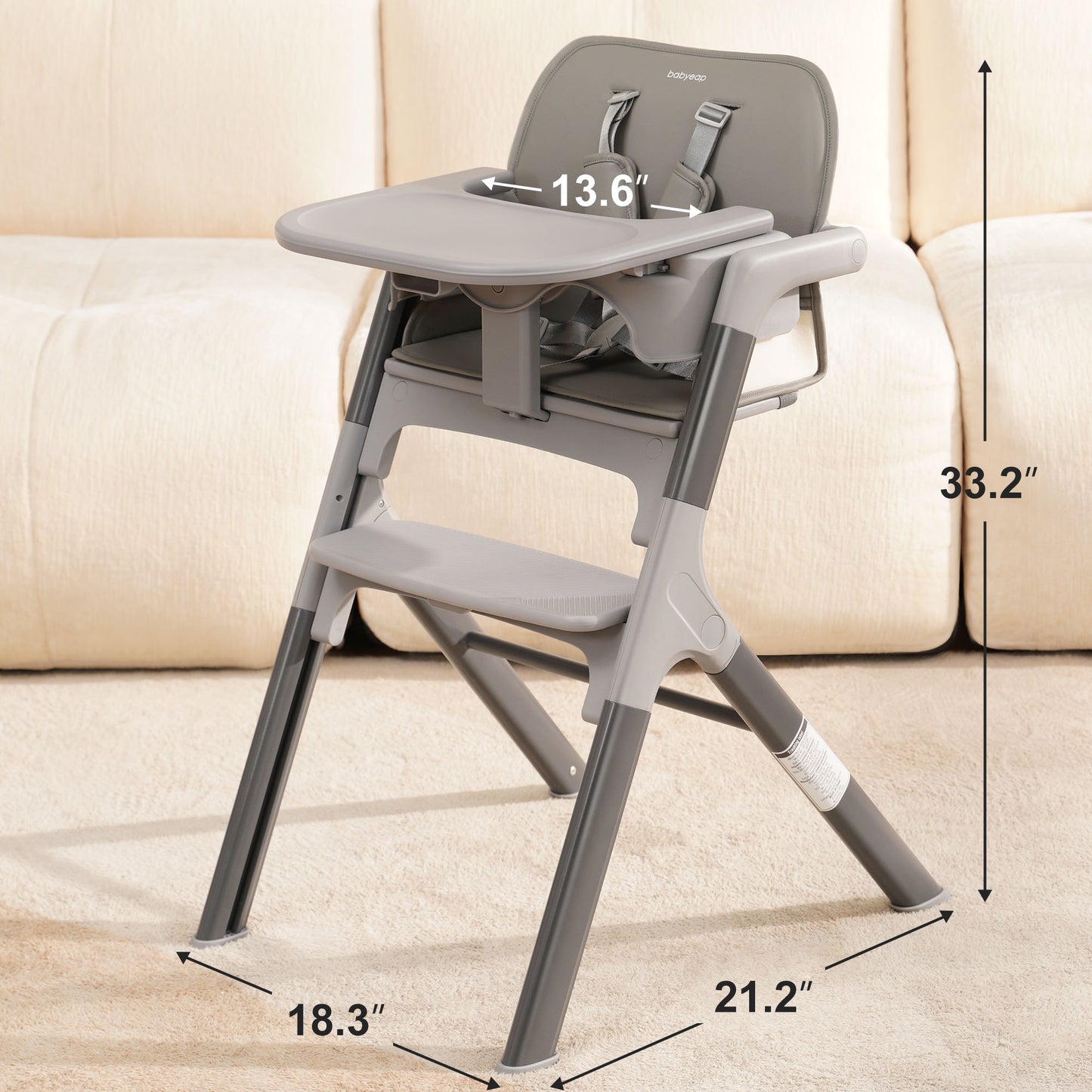 Babyeap Baby High Chair, Adjustable and Convertible Highchair for Babies and Toddlers, Foldable Design, Gray