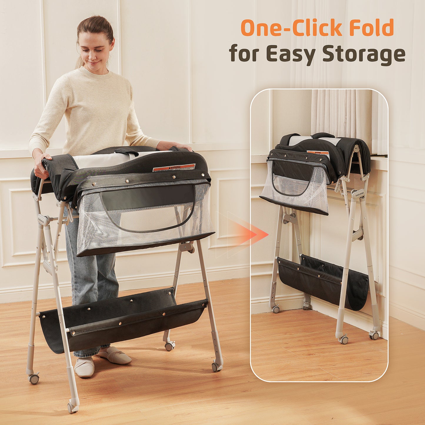 Babyeap Baby Changing Table with Wheels, Portable Foldable Diaper Changing Station with Adjustable Height & Waterproof Pad, Nursery Organizer Storage for Newborn & Infant