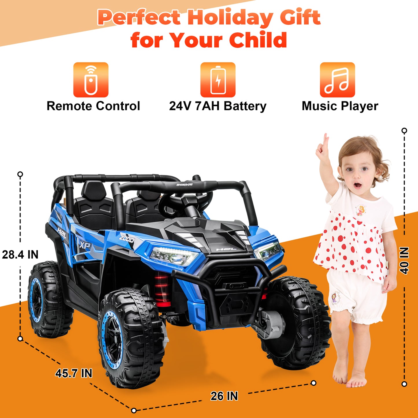 Yexmas 24V Kids Ride on Car Truck,2 Seater Kids Electric Car with Remote Control,Toddler Ride on Car with 110lb Weight Capacity,Blue