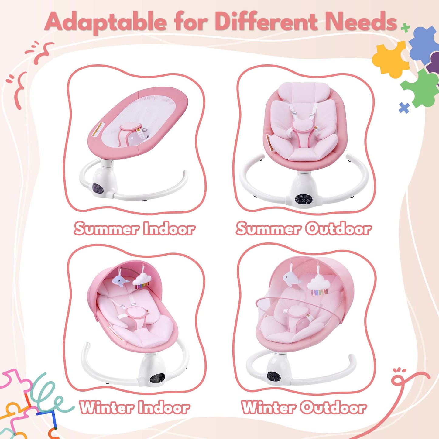 Babyeap Baby Swing for Infants, Electric Swing with Remote Control,5 Sway Speeds,Built-In Music,Pink