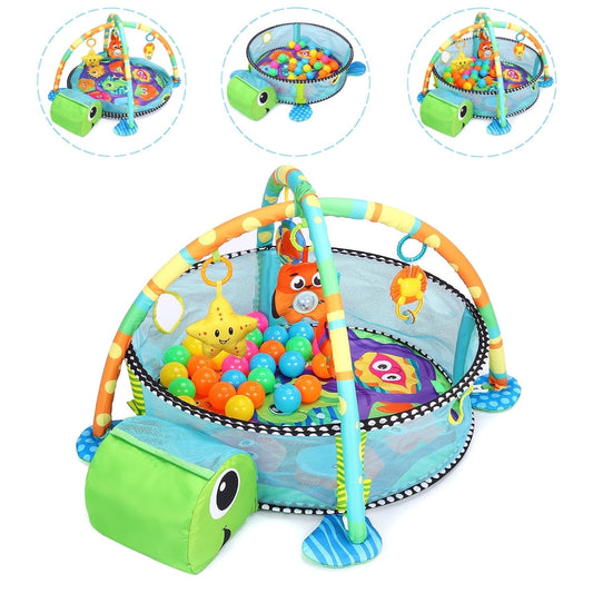 Babyeap 3 in 1 Baby Gym Play Mat Baby Activity with Ocean Ball,Green Turtle