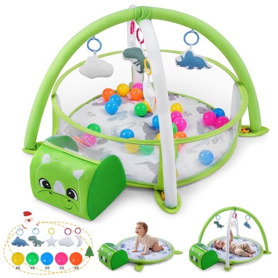 Babyeap Baby Play Gym Mat,Baby Play Activity Mat with 5 Detachable Toys and 30Ocean Ball,Newborn Infant Baby Essentials Gift,Pink