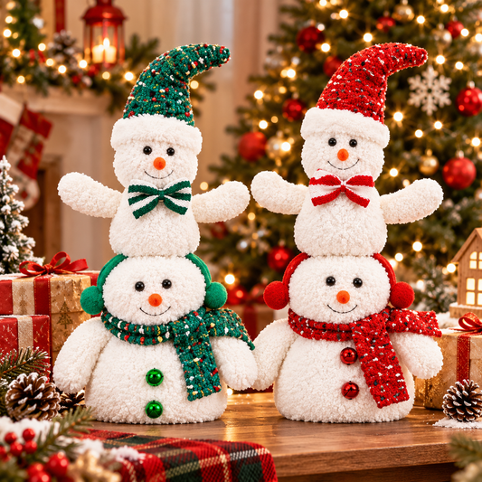 Yexmas 2pcs Snowman Plush Christmas Decorations, Handmade Snowman Figurine, Stuffed Doll Xmas Ornaments for Tabletop Home Fireplace Party Indoor Holiday Party Decor