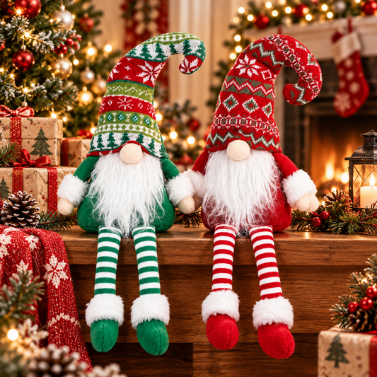 Yexmas 2pcs Gnomes Plush Christmas Decorations, Handmade Santa Gnome Doll, Stuffed Figurine Xmas Ornaments for Home Indoor Tabletop Fireplace Party Holiday Decor