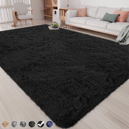 CozyDesg 9ft x 12ft Area Rugs, Soft Fluffy Area Rugs Floor Mat Floor Rugs for Living Room Bedroom Modern Decor Carpet,Black 2
