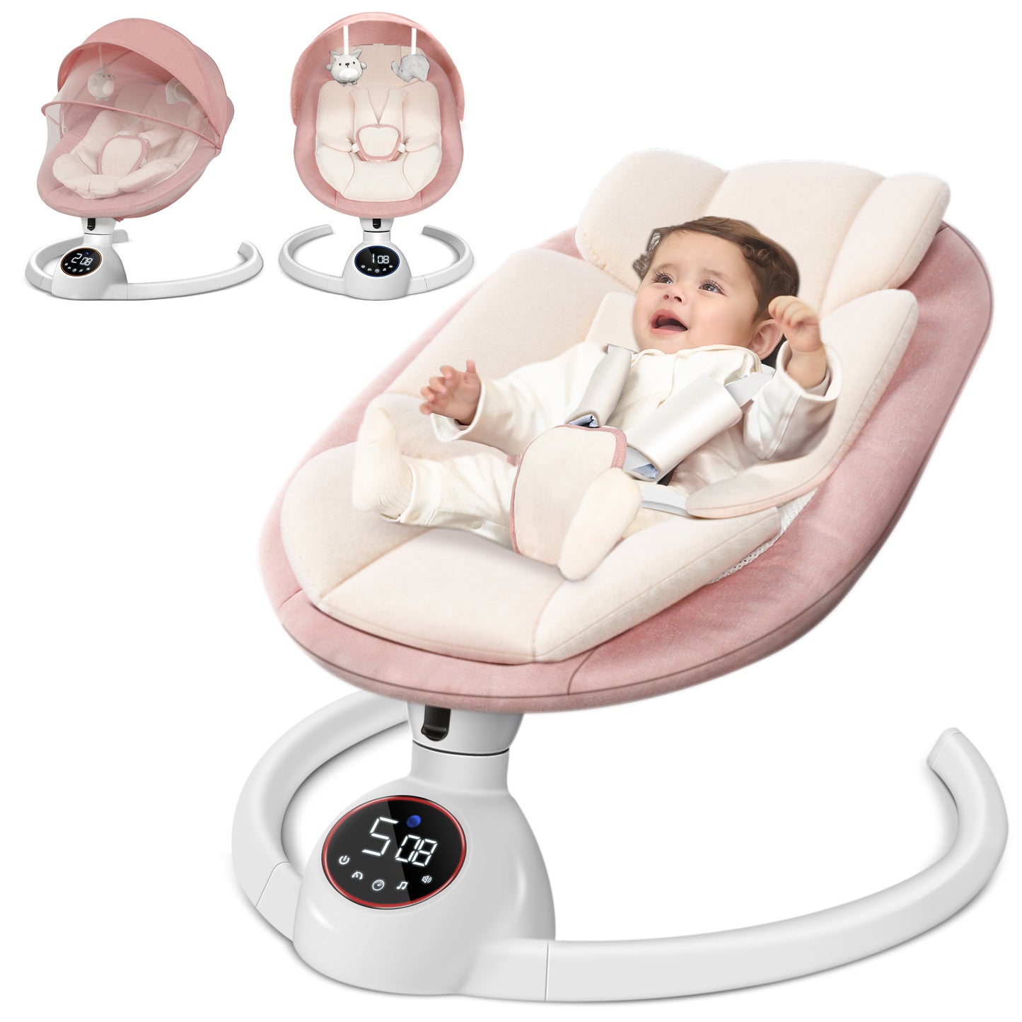 Babyeap Baby Swing for Infants,Bluetooth Control 5-point Harness Newborn Swing,5 Sway Speed,10 Lullabies(Gray)