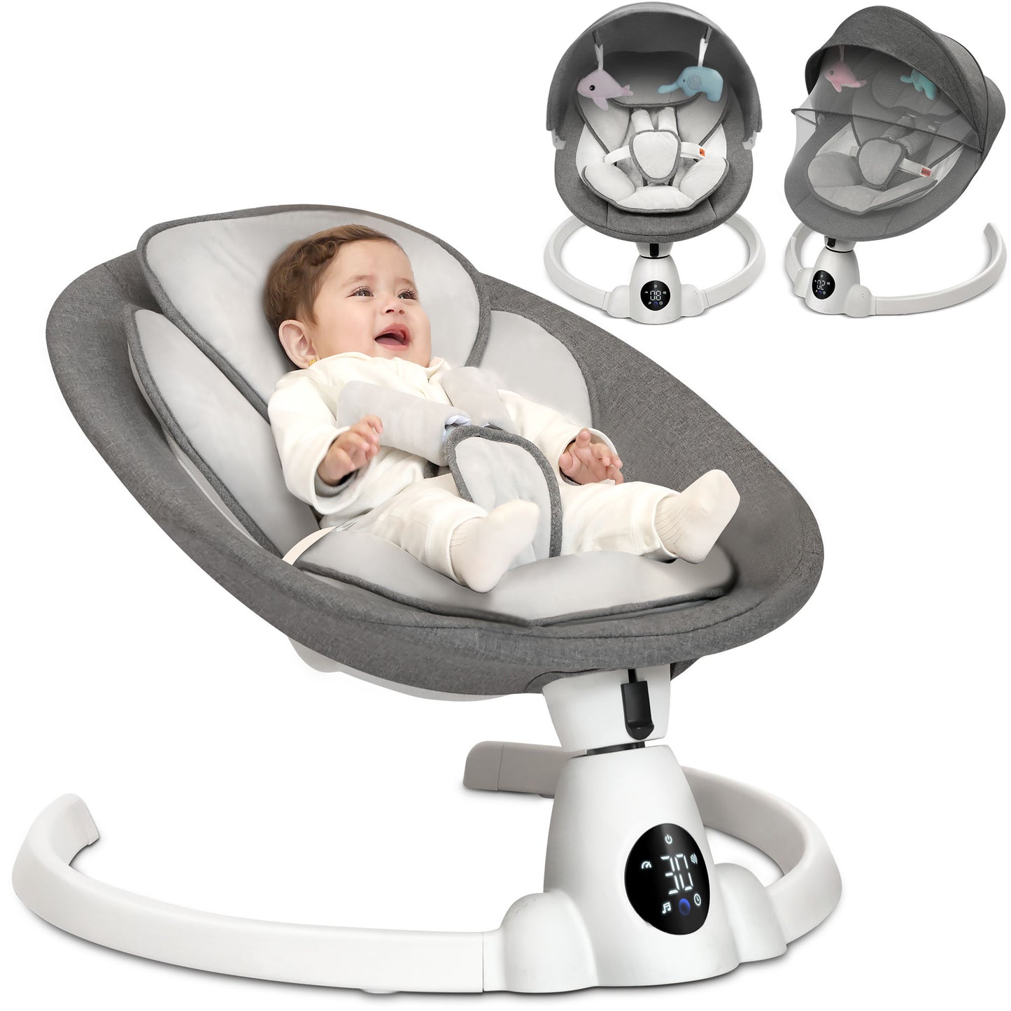 babyeap Baby Swing for Infants - Smart Electric Swing with Bluetooth Control 5-point Harness,5 Sway Speed,10 Lullabies(Gray 2)