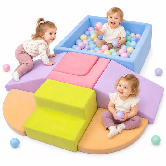 Yexmas 7PCS Playground Climbers Soft Foam Climbing Play Set for Toddlers, Indoor Foam Activity Gym with Ball Pit, Crawl, Climb & Slide Blocks