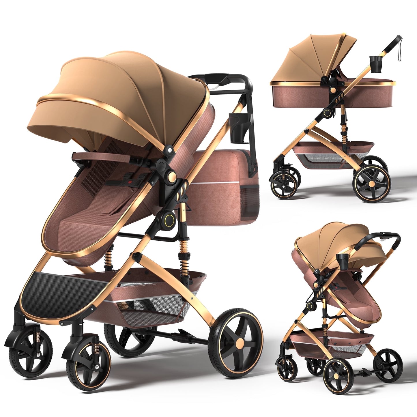 babyeap 2 in 1 Baby Stroller,Foldable Lightweight Carriage Reversible Bassinet Pram for Toddler,Travel Stroller with with Cup Holder、Storage Bag