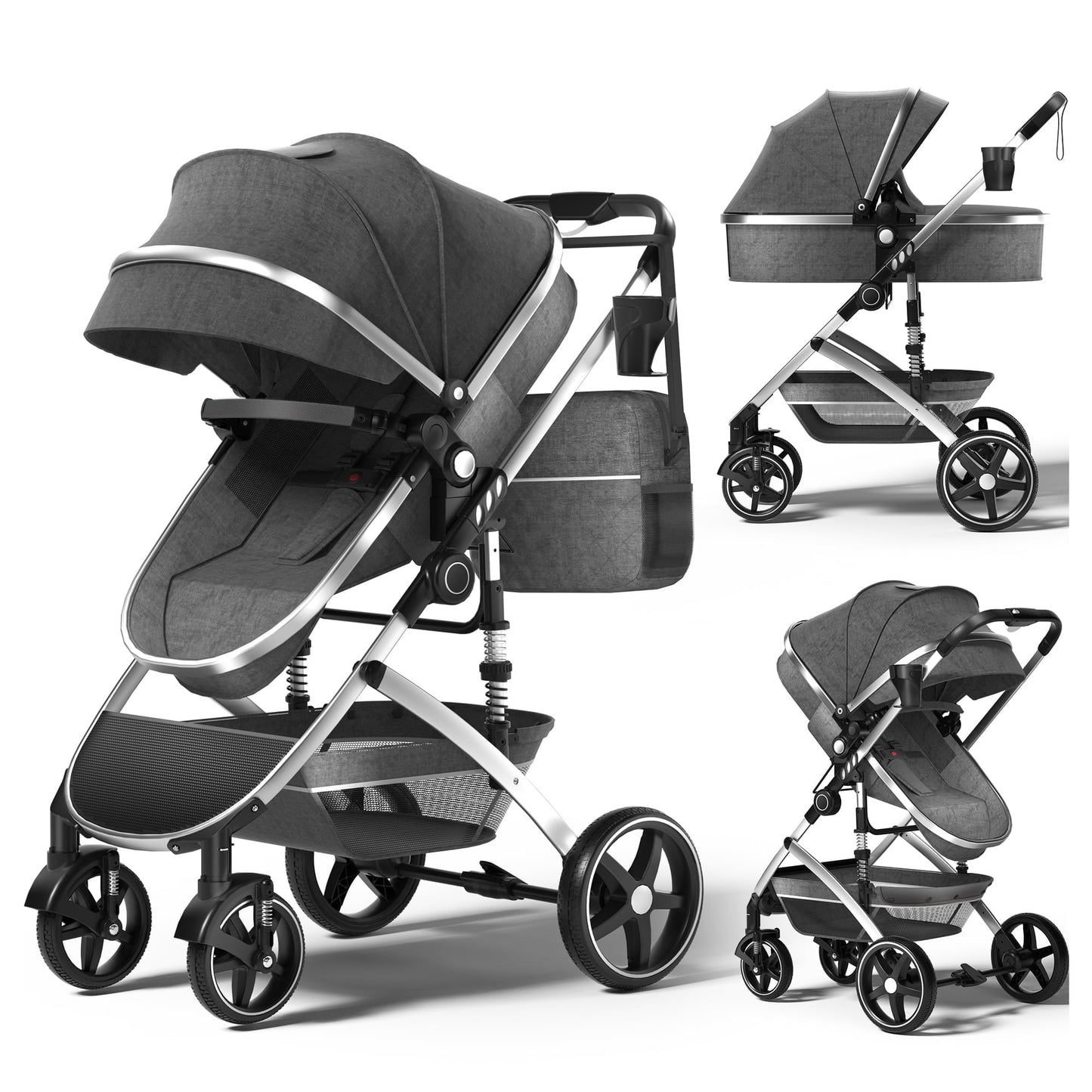 babyeap 2 in 1 Baby Stroller,Foldable Lightweight Carriage Reversible Bassinet Pram for Toddler,Travel Stroller with with Cup Holder、Storage Bag