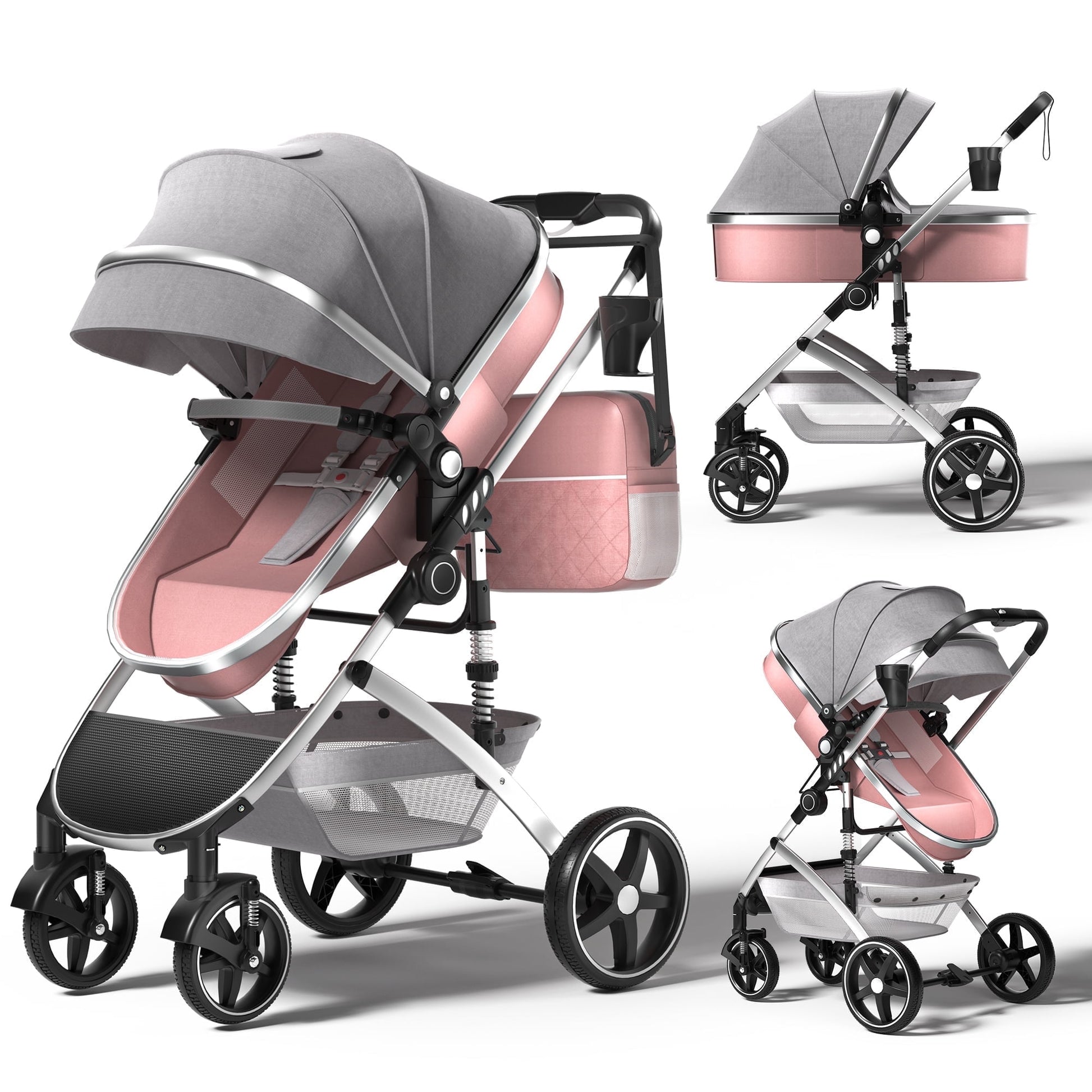 pink baby stroller babyeap 2 in 1 Baby Stroller,Foldable Lightweight Carriage Reversible – TEAYINGDE