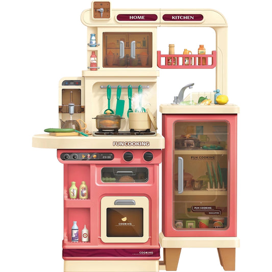 Lookfly 40.6 Inch Play Kitchen Set for Kids, Large Pretend Play Kitchen with Realistic Lights and Sounds, Simulation of Spray for Toddlers Girls Boys Gift ,Pink