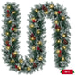 Yexmas 9ft Large Christmas Garland, Multi-Purpose Xmas Wreath with 60 LED Lights, Decorated with Pinecones, Berry Clusters, Battery Operated
