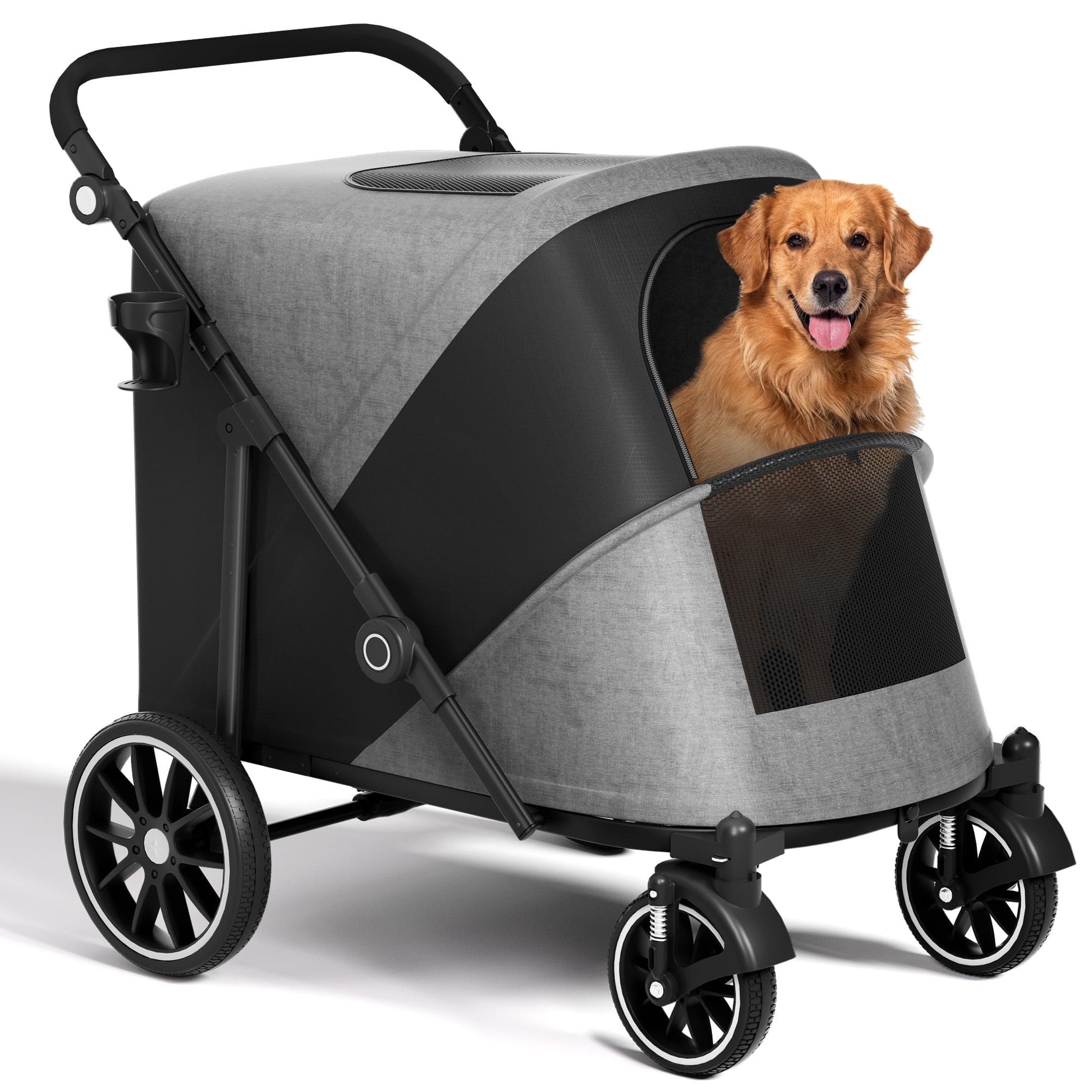 dog stroller on sale Zoolike Dog Stroller for Medium/Large Dogs One-Click Folding,Extra Large Pet Stroller with Storage Pocket,Cat Stroller with Shock Absorption,Black