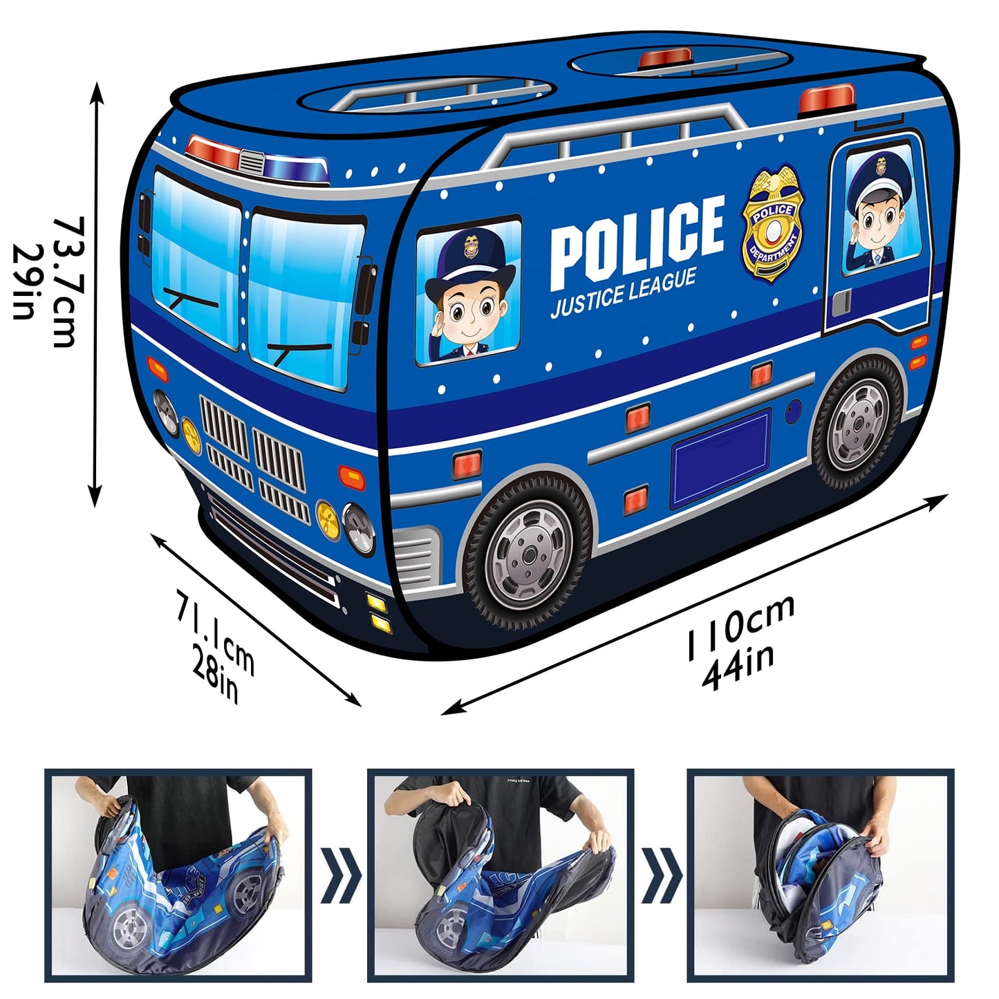 Yexmas Police car Pop Up Tent with Carrying Case, Playhouse Indoor and Outdoor Kids Play Tent for Boys and Girls Children 3+ Years Gift