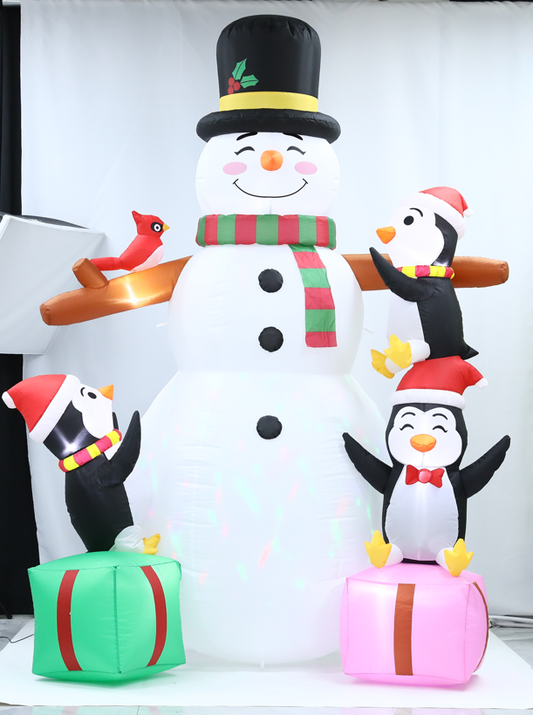 8FT Christmas Inflatable Outdoor Decoration, Penguin Snowman Inflatable