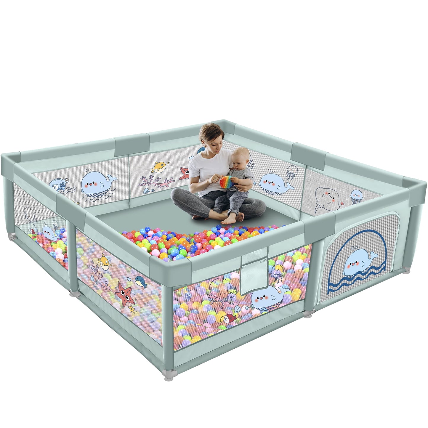 Baby Playpen,Extra Large Playard with Carrying Bag,Large Safety Play Center Yards,Kids Play Pen Activity with Super Soft Mesh, Sturdy Fence Play Area for Toddlers