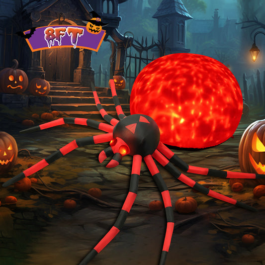 8FT Halloween Inflatables Outdoor Decorations Giant Spider Decorations with LED Lights and Air Pump Blow up Inflatable Red