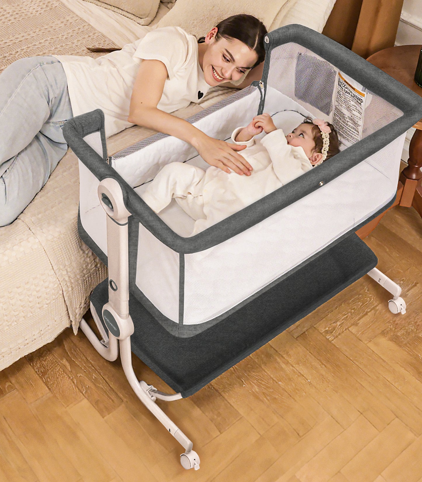 Babyeap 3 in 1 Baby Bassinet,Baby Basinet Bedside Sleeper, Standalone Baby Crib,6 Height Adjustable Portable Crib for Newborn