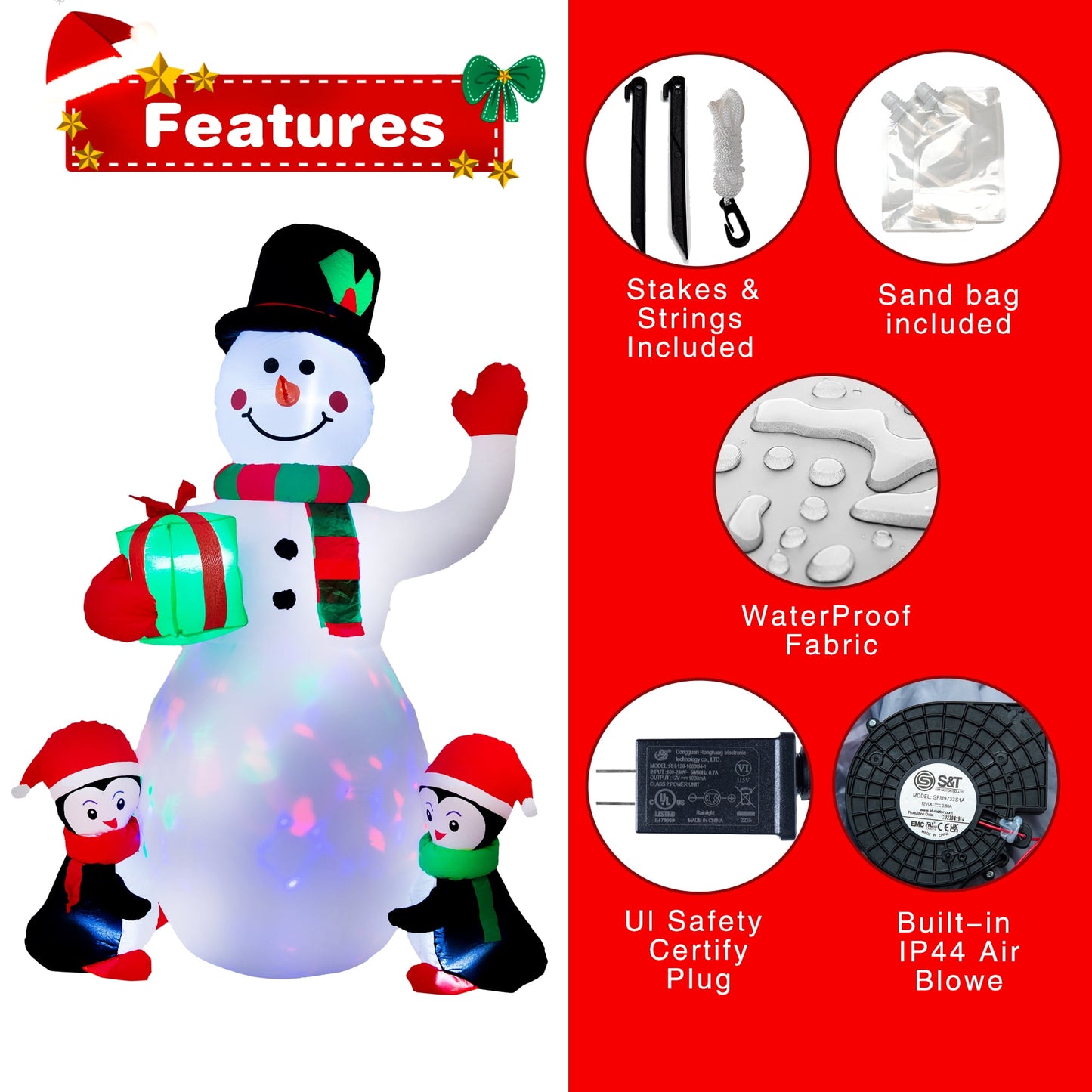 Yexmas 6.3FT Christmas Inflatable Snowman with Penguins Gift Box, Blowup Christmas Decoration with LED Lights for Holiday/Party/Xmas/Yard/Garden Decorations