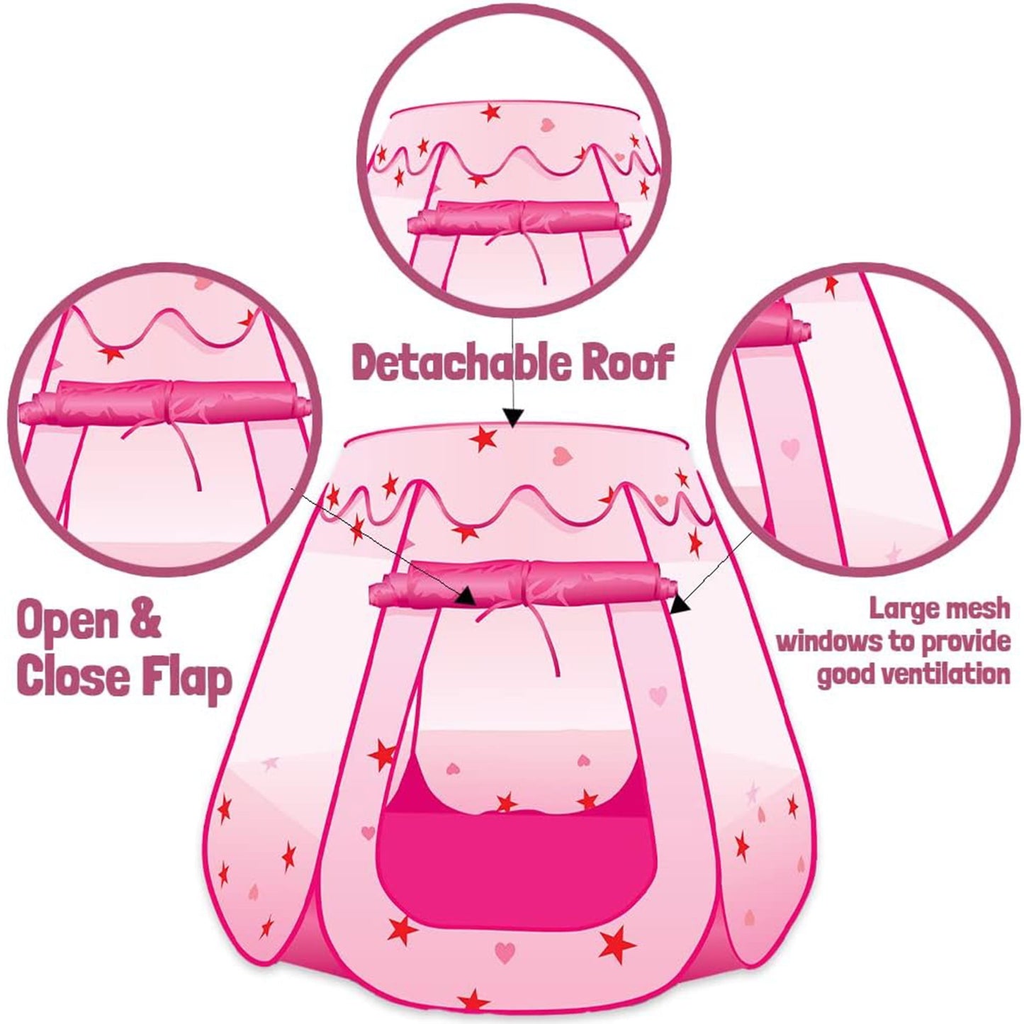 Yexmas Kids Play Tent, Pop Up Princess Tent Girls Kids Playhouse, Foldable Ball Pit with Carrying Bag