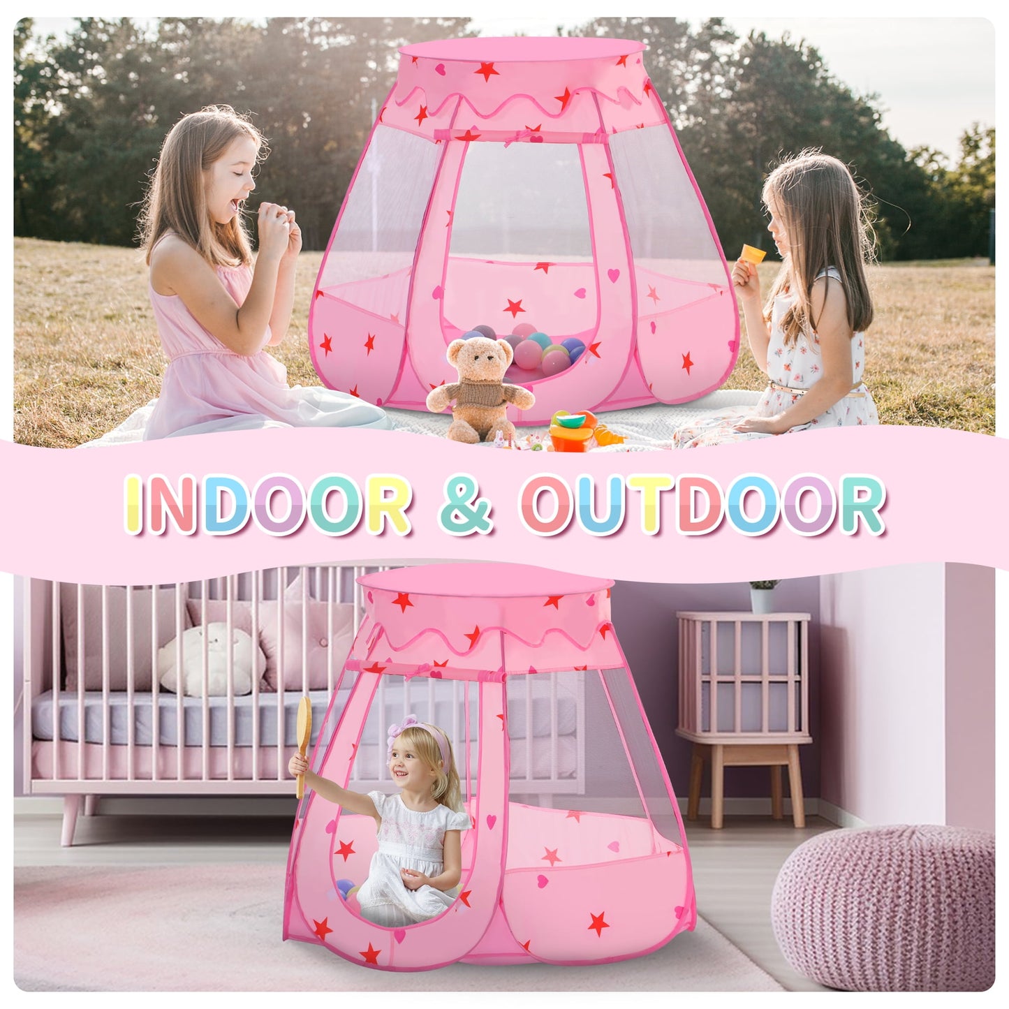 Yexmas Kids Play Tent, Pop Up Princess Tent Girls Kids Playhouse, Foldable Ball Pit with Carrying Bag