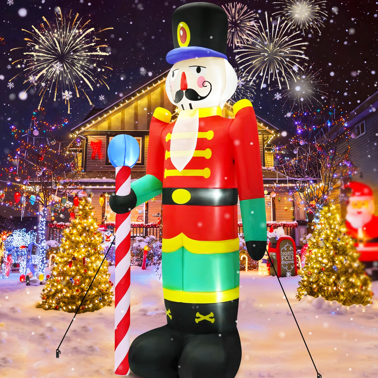 Yexmas 8FT Christmas Inflatable Nutcracker Soldier Outdoor Decor with Large Blow Up Soldier with LED Lights for Yard,Garden,Lawn