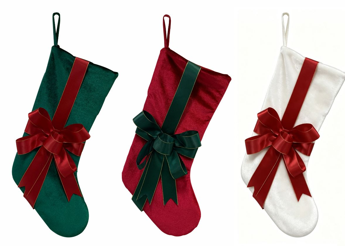 Yexmas 20" Christmas Stockings Set, 6PCS Striped Velvet Holiday Stockings with 6 Name Tags, White/Wine Red/Green (2 Each), Large Hanging Fireplace Xmas Decor